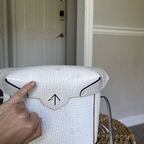 Manu Atelier White Croc Embossed Leather Bag Crossbody Or Shoulder Crocodile - Picture 11 of 16